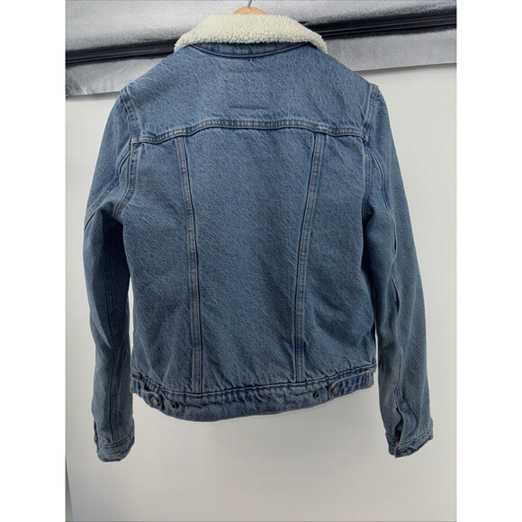 Levis Original Sherpa Lined Trucker Denim Jacket Button Snap Light Blue Womens S - Picture 9 of 11